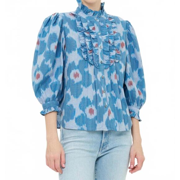 NEW OLIPHANT ruffle front button blouse in jinja - Picture 2 of 4